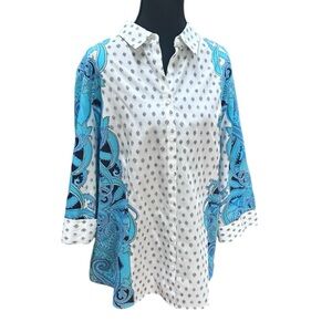 Chico’s Blouse Top “No Iron Paisley Mirror Shirt” Size 3 (16/18 XL) EUC